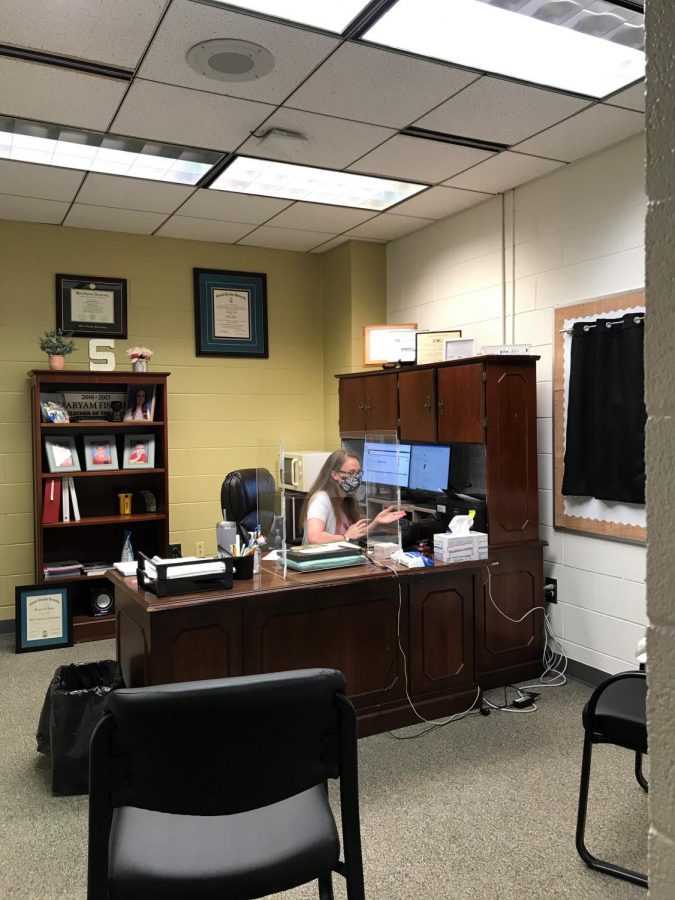 New Asst. Principal Mrs. Miriam Fischer works in her office on the third floor.