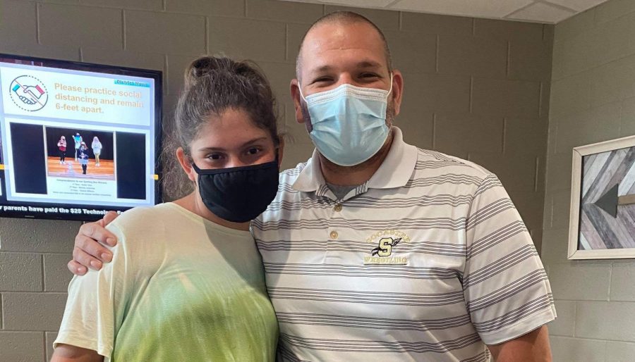 Coach Gibby with one of his students at Socastee Middle School -- Riley Port. 