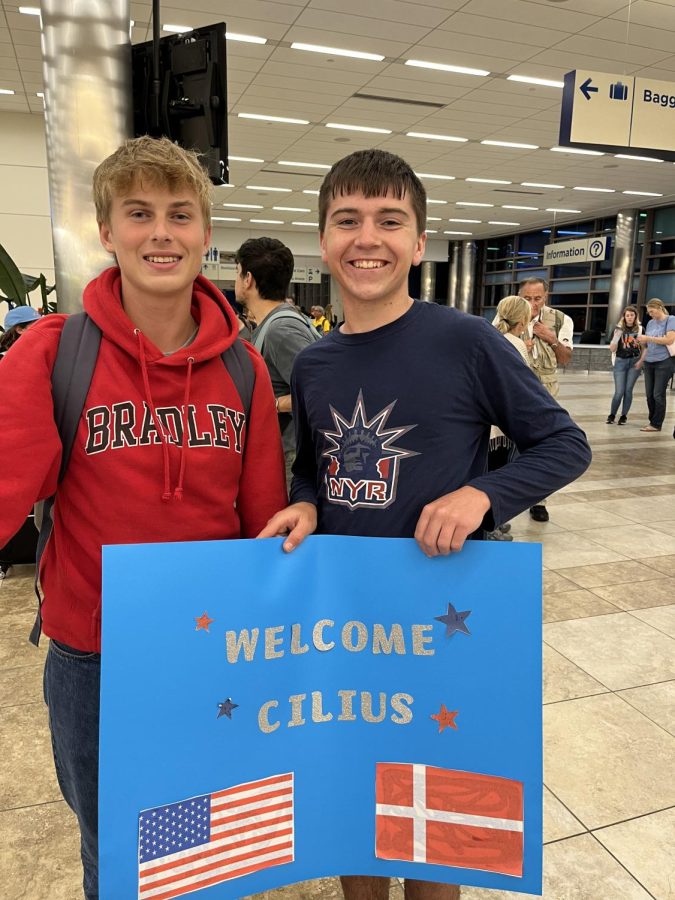 Seamus Steves (12) welcomes his host brother Cilius Wichmann (10) to Myrtle Beach.