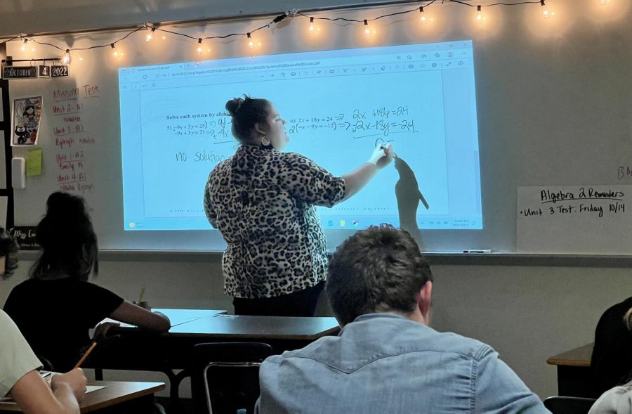 First-year teacher Ms. Eudy guides her Algebra 1 students through a lesson.