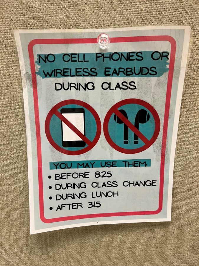 Many teachers have posted flyers in their rooms reminding students of the stricter cell phone policy.