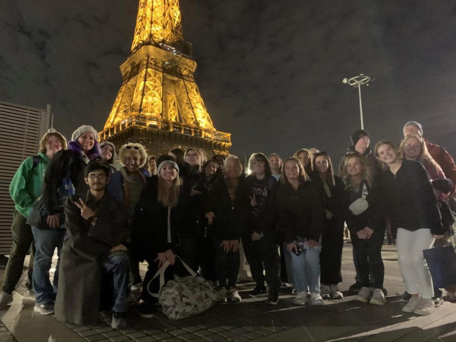 The Eiffel Tower was one of many sights students saw on an April trip to Europe.