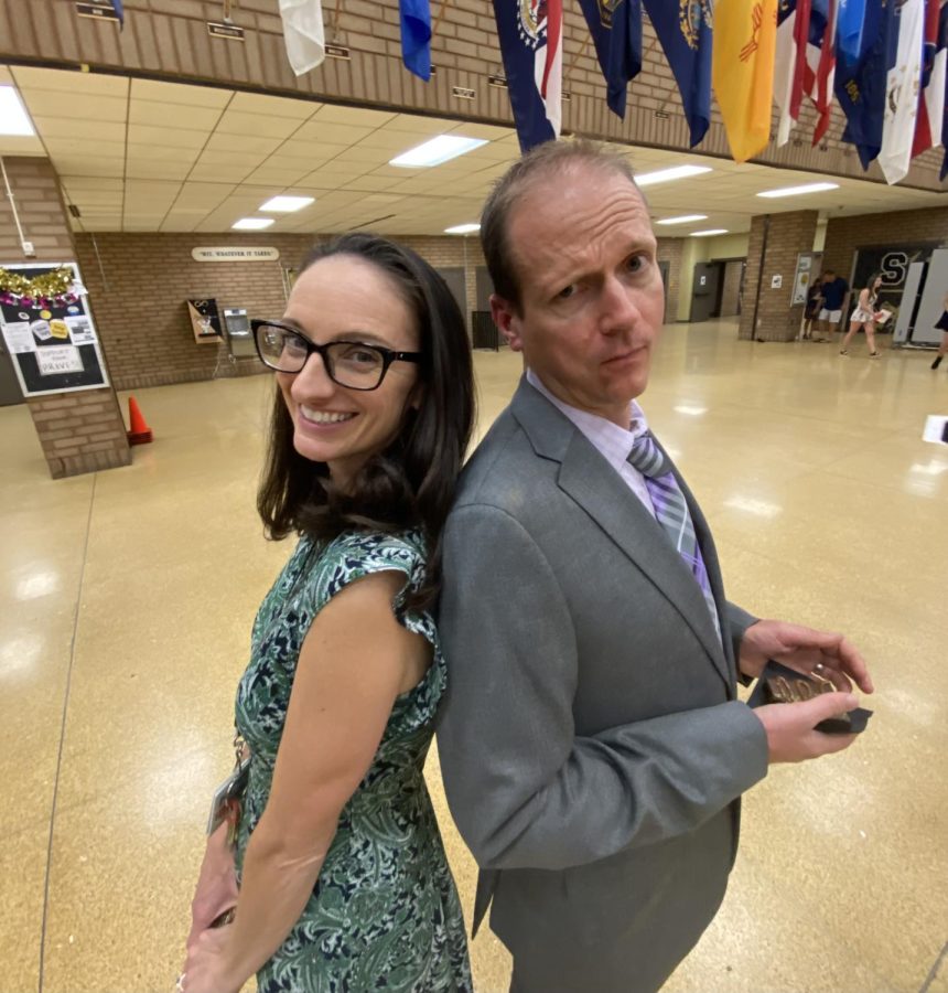 Mr. and Mrs. Urbaniak take a fun photo at the National Honors Society Induction Ceremony.