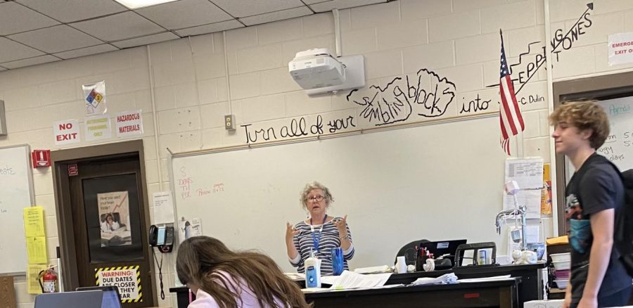 Ms. Terry gives a lecture during Honors Biology.