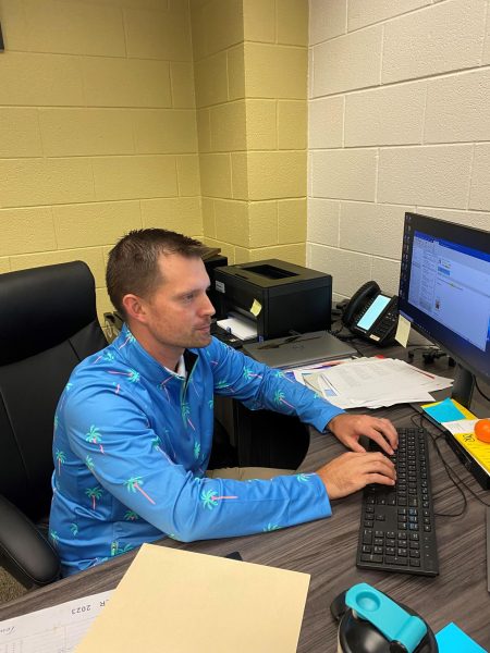 Asst. Principal Mr. Travis Eppleman works in his 3rd Floor office.