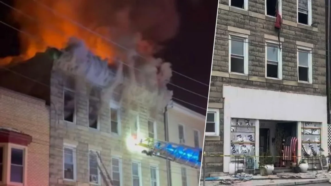 Firefighters respond after a house fire in Lewistown, Pennsylvania
