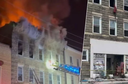 Firefighters respond after a house fire in Lewistown, Pennsylvania